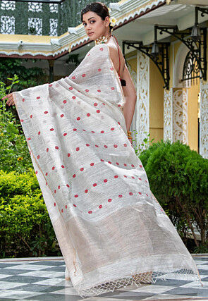 Handloom Pure Matka Silk Saree in White