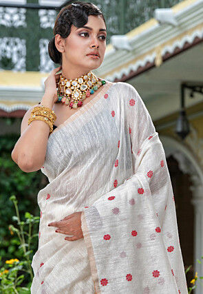 Handloom Pure Matka Silk Saree in White