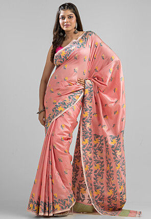 Handloom Pure Mulberry Silk Saree in Pink