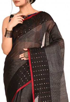 Handloom Pure Resham Silk Saree in Black