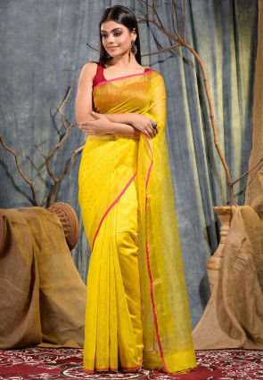 Handloom Pure Resham Silk Saree in Yellow