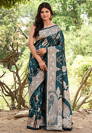 Handloom Pure Silk Banarasi Saree in Dark Green