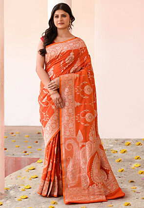 Handloom Pure Silk Banarasi Saree in Orange