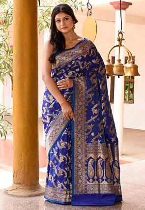 Handloom Pure Silk Banarasi Saree in Royal Blue