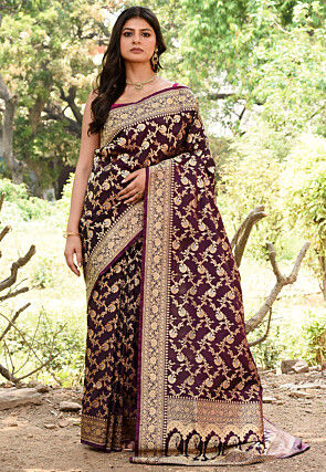 Handloom Pure Silk Banarasi Saree in Violet