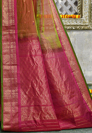 Handloom Pure Silk Cotton Gadwal Saree in Brown