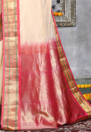 Handloom Pure Silk Cotton Gadwal Saree in Light Beige