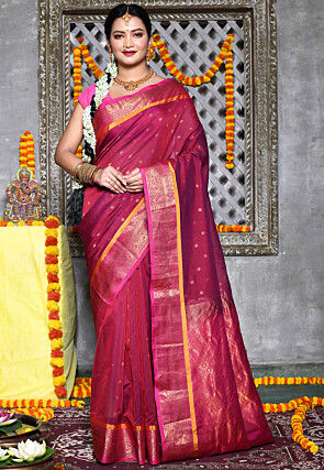 Handloom Pure Silk Cotton Gadwal Saree in Magenta