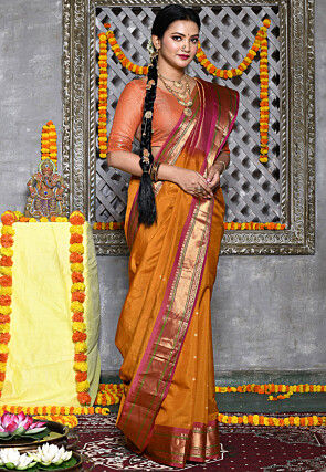 Handloom Pure Silk Cotton Gadwal Saree in Mustard