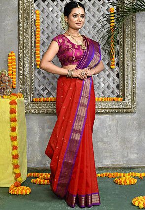 Handloom Pure Silk Cotton Gadwal Saree in Red