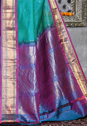 Handloom Pure Silk Cotton Gadwal Saree in Teal Green