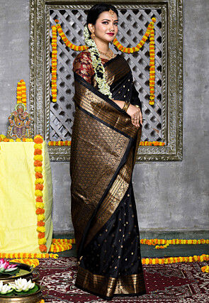 Handloom Pure Silk Gadwal Saree in Black