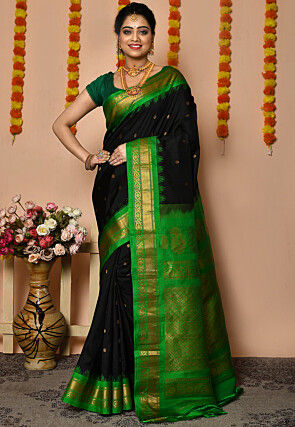 Handloom Pure Silk Gadwal Saree in Black