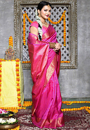 Handloom Pure Silk Gadwal Saree in Fuchsia