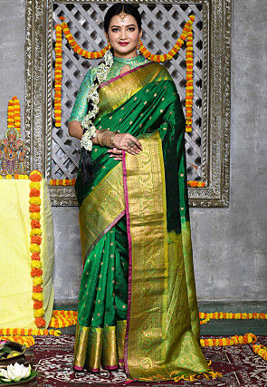 Handloom Pure Silk Gadwal Saree in Green