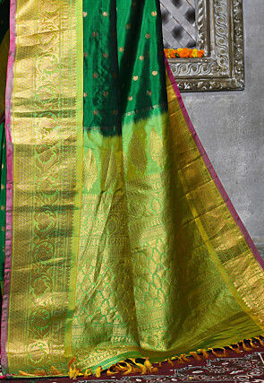 Handloom Pure Silk Gadwal Saree in Green