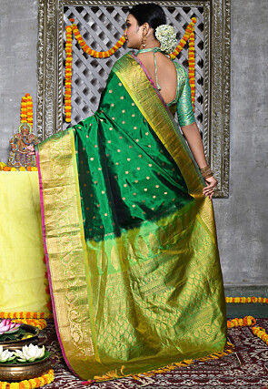 Handloom Pure Silk Gadwal Saree in Green