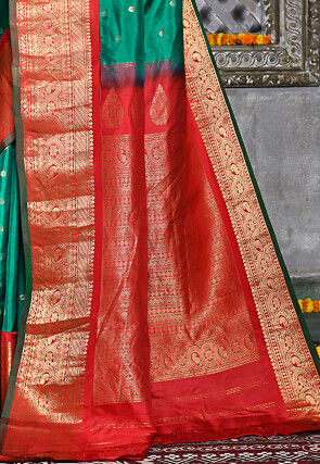 Handloom Pure Silk Gadwal Saree in Green