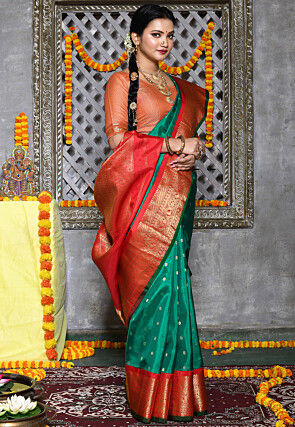 Handloom Pure Silk Gadwal Saree in Green