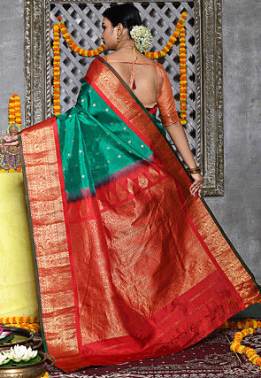 Handloom Pure Silk Gadwal Saree in Green