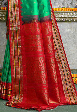 Handloom Pure Silk Gadwal Saree in Green