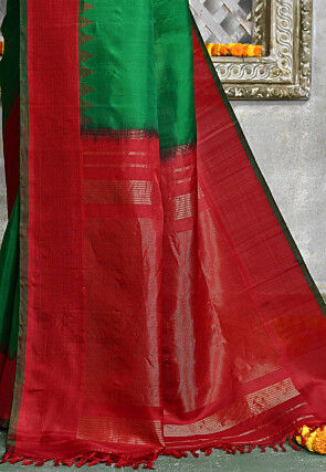 Handloom Pure Silk Gadwal Saree in Green