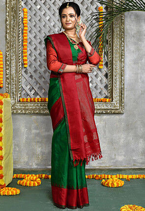 Handloom Pure Silk Gadwal Saree in Green