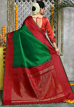 Handloom Pure Silk Gadwal Saree in Green