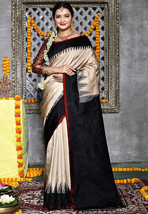 Handloom Pure Silk Gadwal Saree in Light Beige