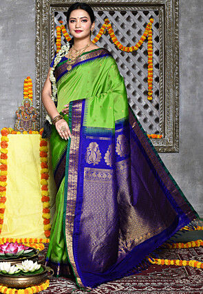 Handloom Pure Silk Gadwal Saree in Light Green