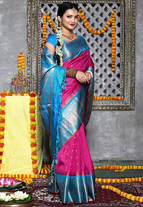 Handloom Pure Silk Gadwal Saree in Magenta