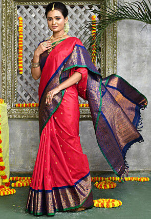 Handloom Pure Silk Gadwal Saree in Orange and Pink Dual Tone