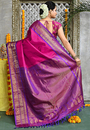 Handloom Pure Silk Gadwal Saree in Pink