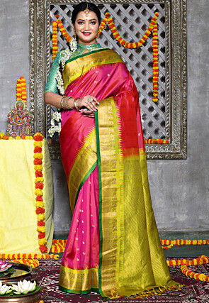 Handloom Pure Silk Gadwal Saree in Pink