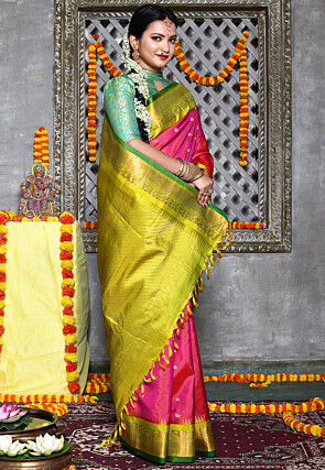 Handloom Pure Silk Gadwal Saree in Pink