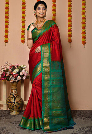 Handloom Pure Silk Gadwal Saree in Red