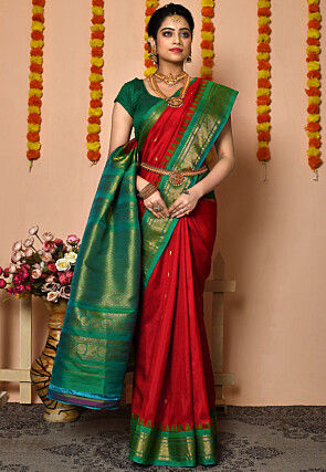 Handloom Pure Silk Gadwal Saree in Red