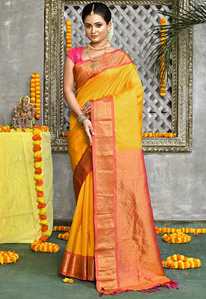 Handloom Pure Silk Gadwal Saree in Yellow