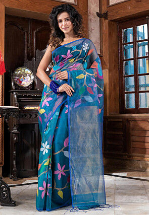 Handloom Pure Silk Saree in Turquoise