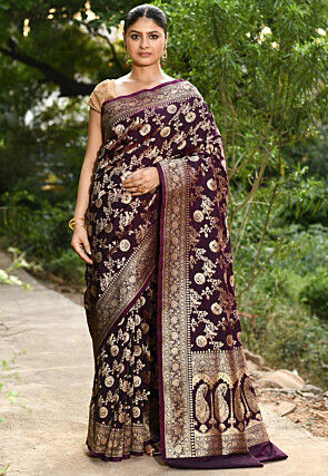 Handloom Pure Silk Banarasi Saree in Violet