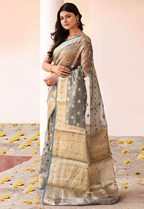 Handloom Pure Tissue Banarasi Saree in Dusty Blue