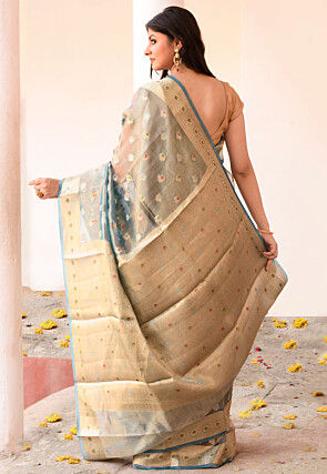 Handloom Pure Tissue Banarasi Saree in Dusty Blue