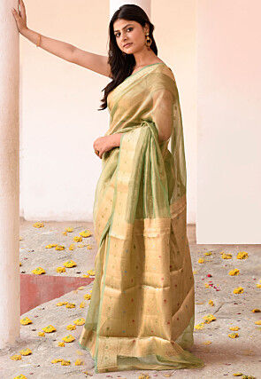 Handloom Pure Tissue Banarasi Saree in Light Green