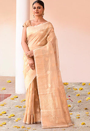 Handloom Pure Tissue Silk Banarasi Saree in Light Beige