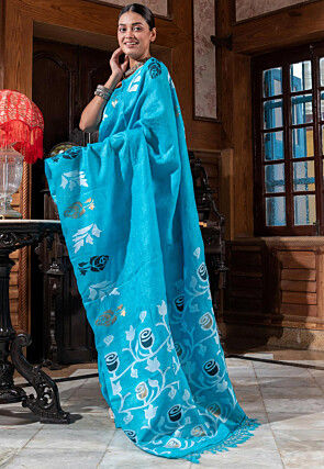 Handloom Pure Tussar Silk Saree in Blue