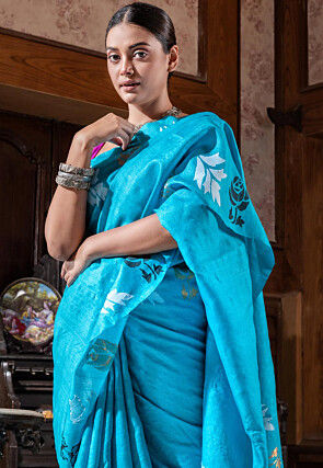 Handloom Pure Tussar Silk Saree in Blue