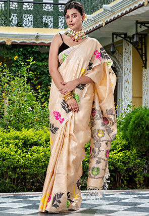 Handloom Pure Tussar Silk Saree in Cream