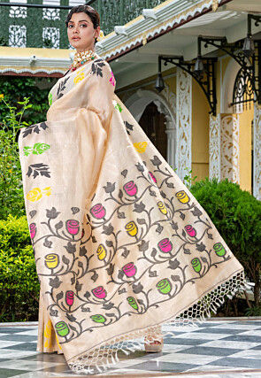 Handloom Pure Tussar Silk Saree in Cream