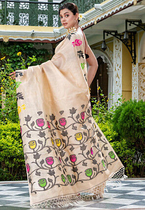 Handloom Pure Tussar Silk Saree in Cream