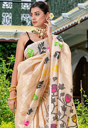 Handloom Pure Tussar Silk Saree in Cream